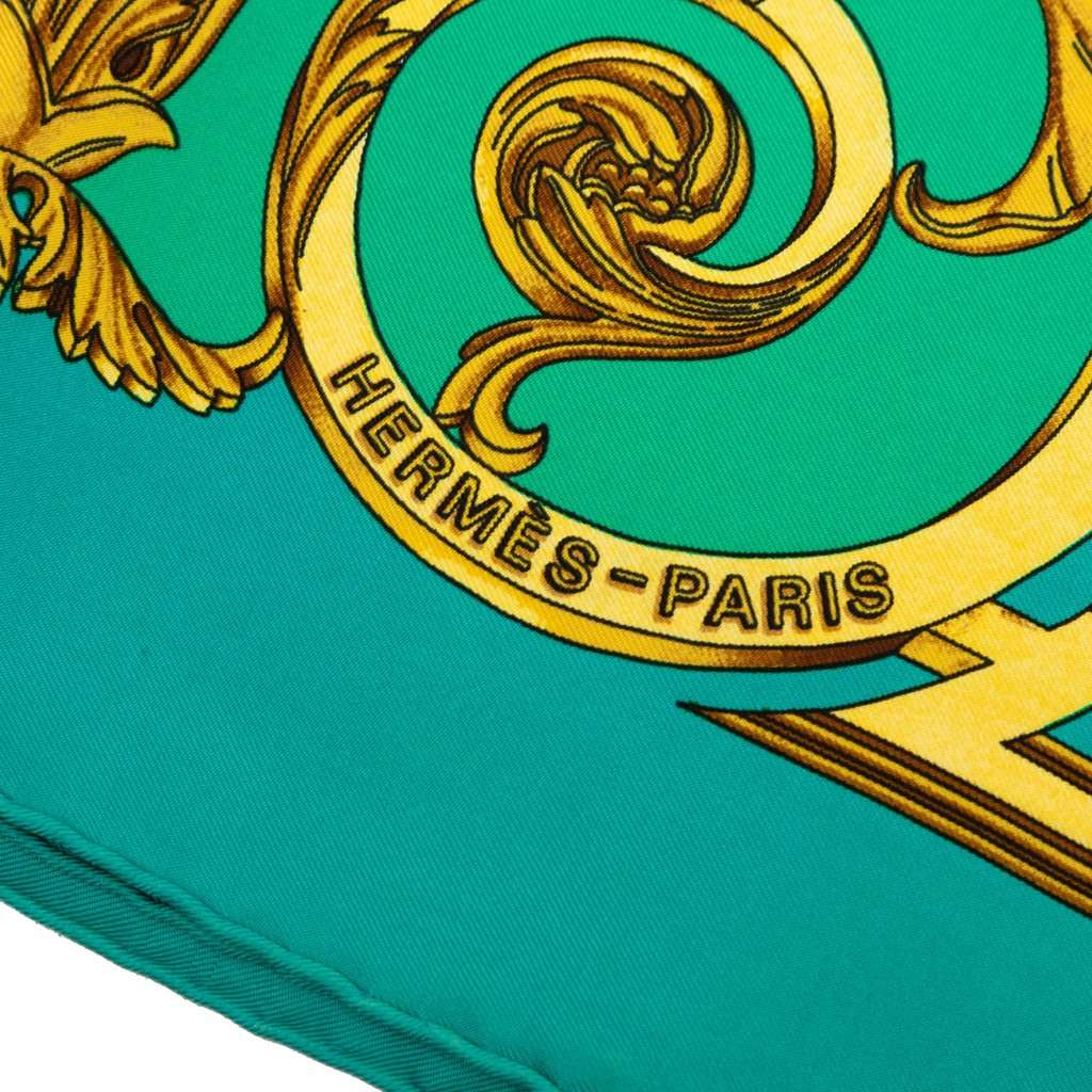 Hermès Les Tuileries Silk Scarf 90 Green Very good - Inside View