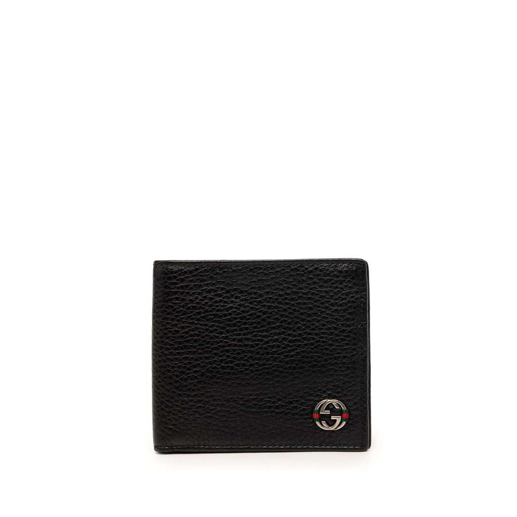 Gucci Calfskin Web Interlocking G Bifold Wallet Black Leather Very good condition - Front View