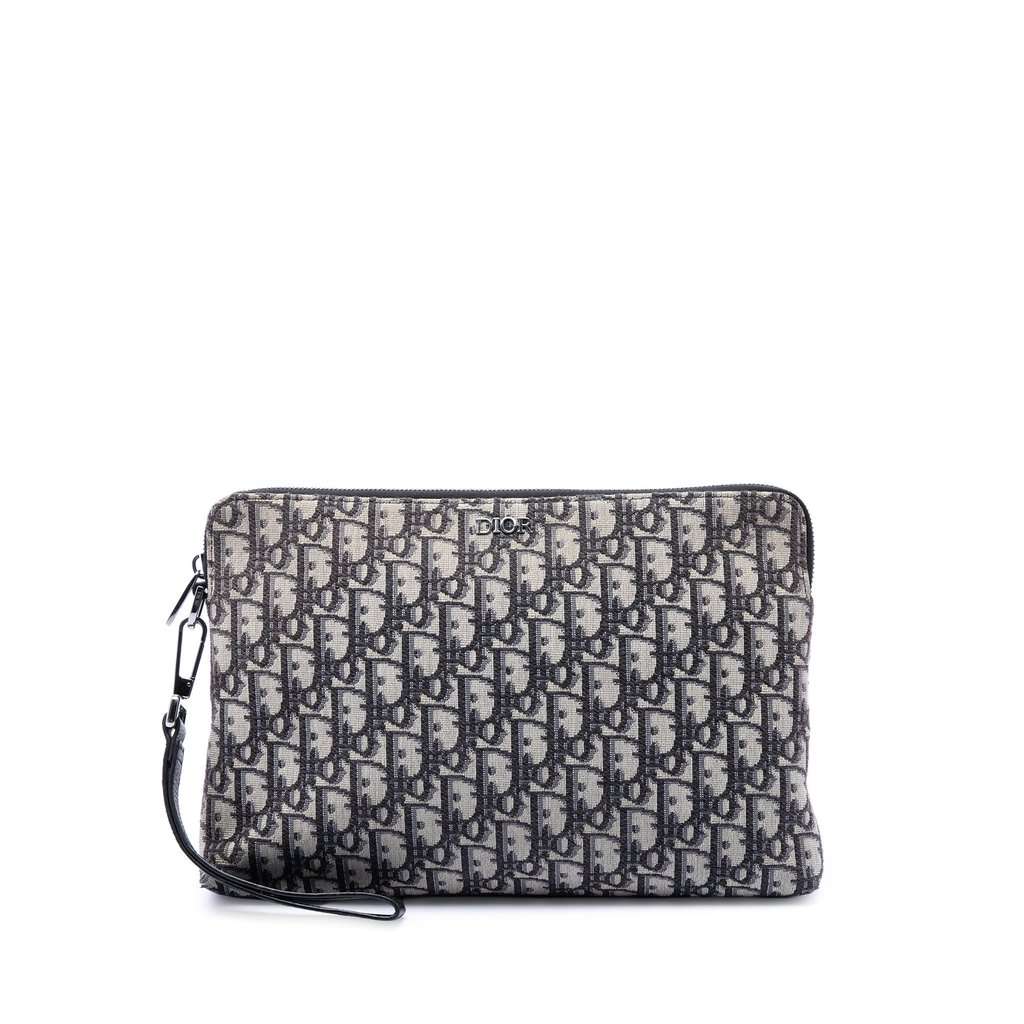 Dior Oblique Canvas A4 Zipped Pouch Black Very good condition - Front View