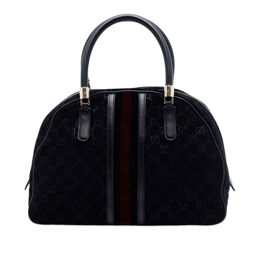 Gucci GG Suede Web Dome Handbag Black Leather Very good condition - Front View