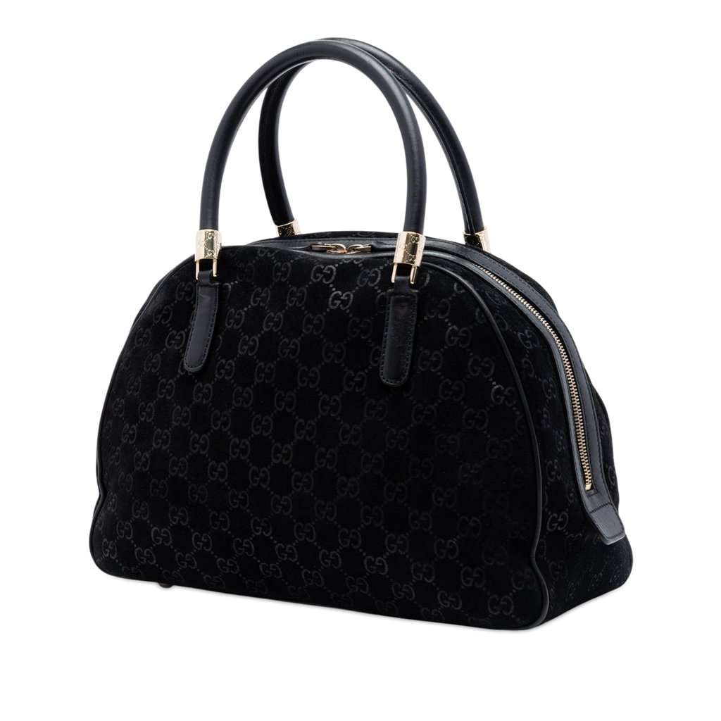 Gucci GG Suede Web Dome Handbag Black Leather Very good condition - Back View