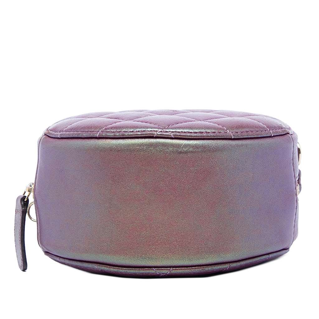 Chanel Quilted Iridescent Lambskin Round Clutch With Chain Purple Leather Very good - Inside View
