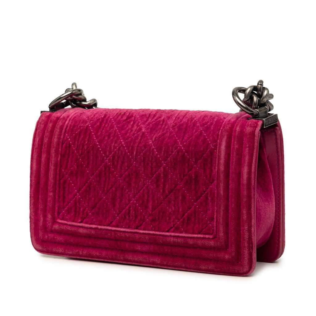 Chanel Small Quilted Velvet Boy Flap Pink Very good condition - Back View