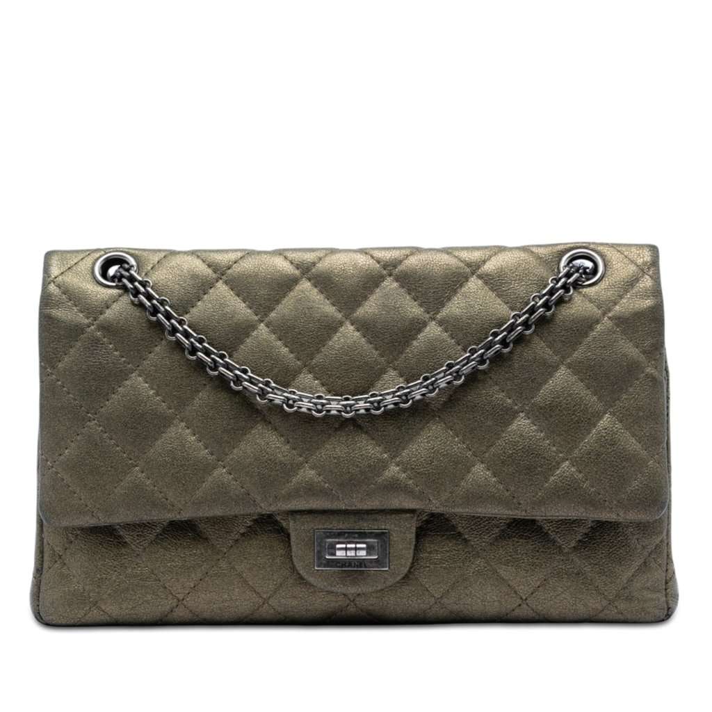 Chanel Quilted Metallic Aged Calfskin Reissue 2.55 Double Flap 226 Brown Leather Very good condition - Front View