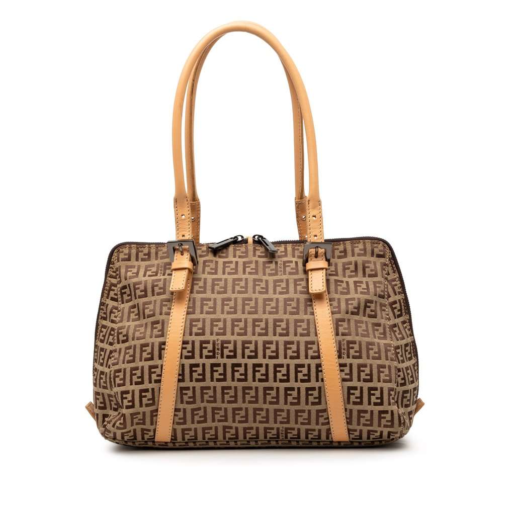 Fendi Zucchino Canvas Shoulder Bag Brown Very good - Front View