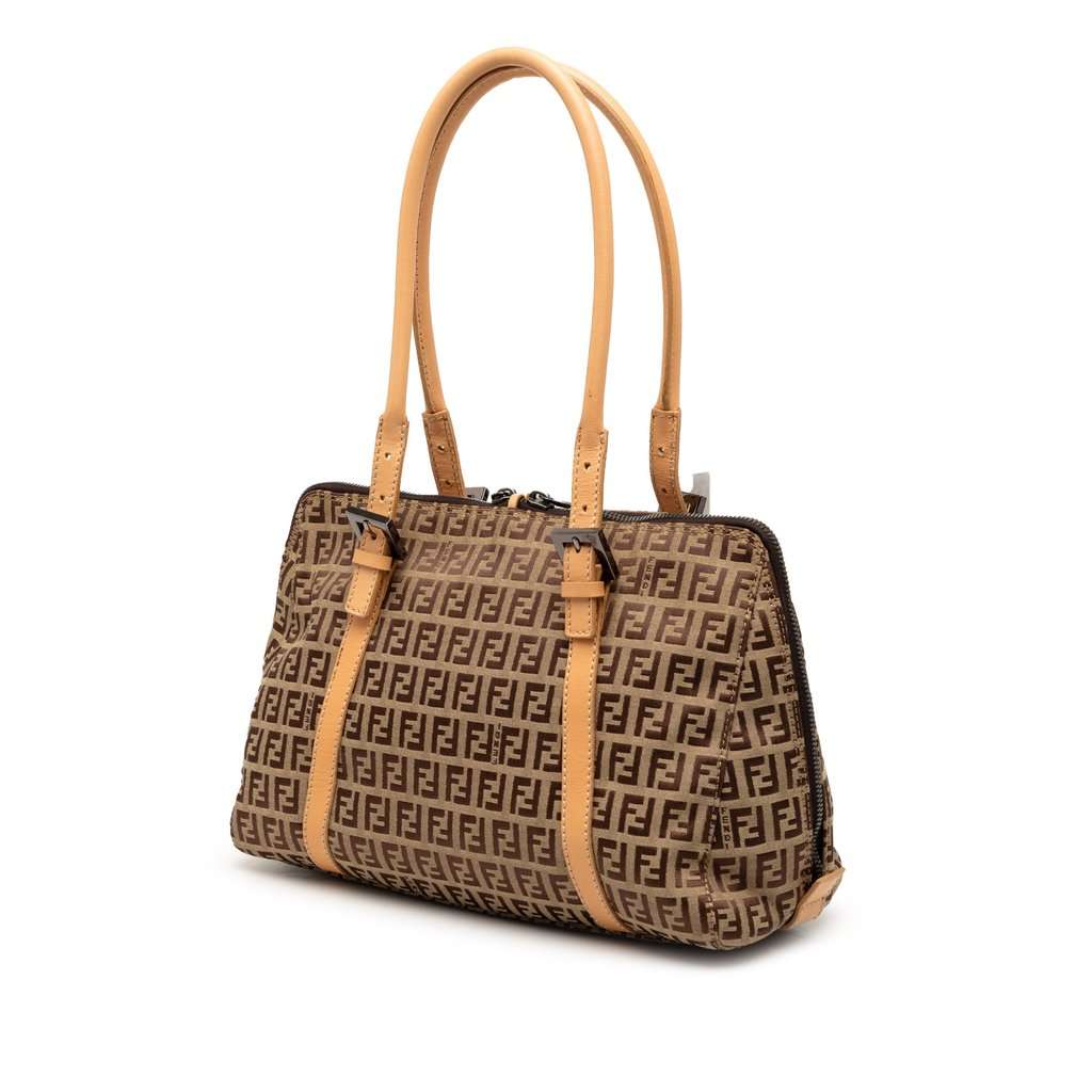 Fendi Zucchino Canvas Shoulder Bag Brown Very good - Back View