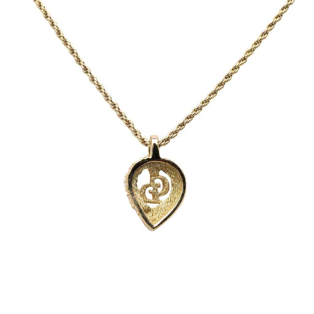Dior Gold Plated Strass CD Heart Pendant Necklace Gold Metal Very good - Inside View