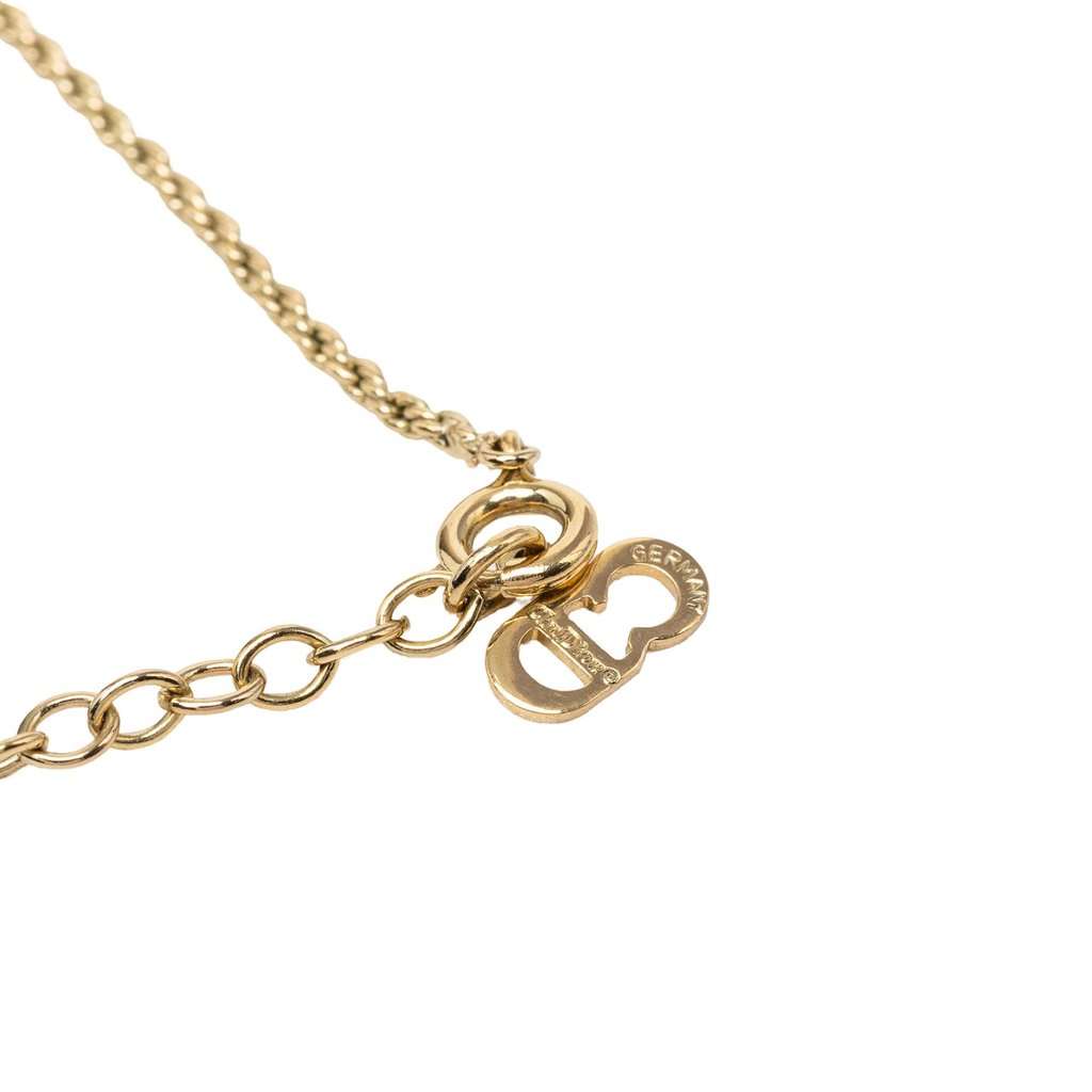 Dior Gold Plated Strass CD Heart Pendant Necklace Gold Metal Very good - Model View