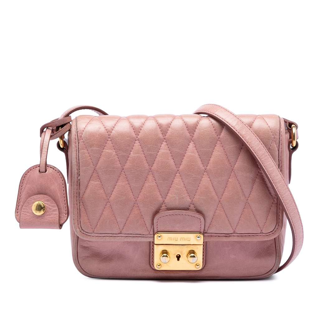 Miu Miu Vitello Shine Trapu Crossbody Pink Leather Very good condition - Front View