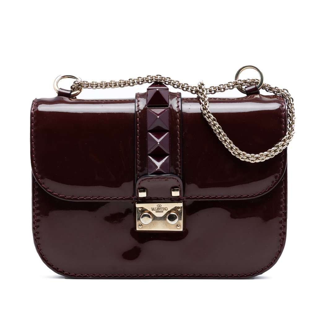 Valentino Small Patent Rockstud Glam Lock Crossbody Red Leather Very good condition - Front View