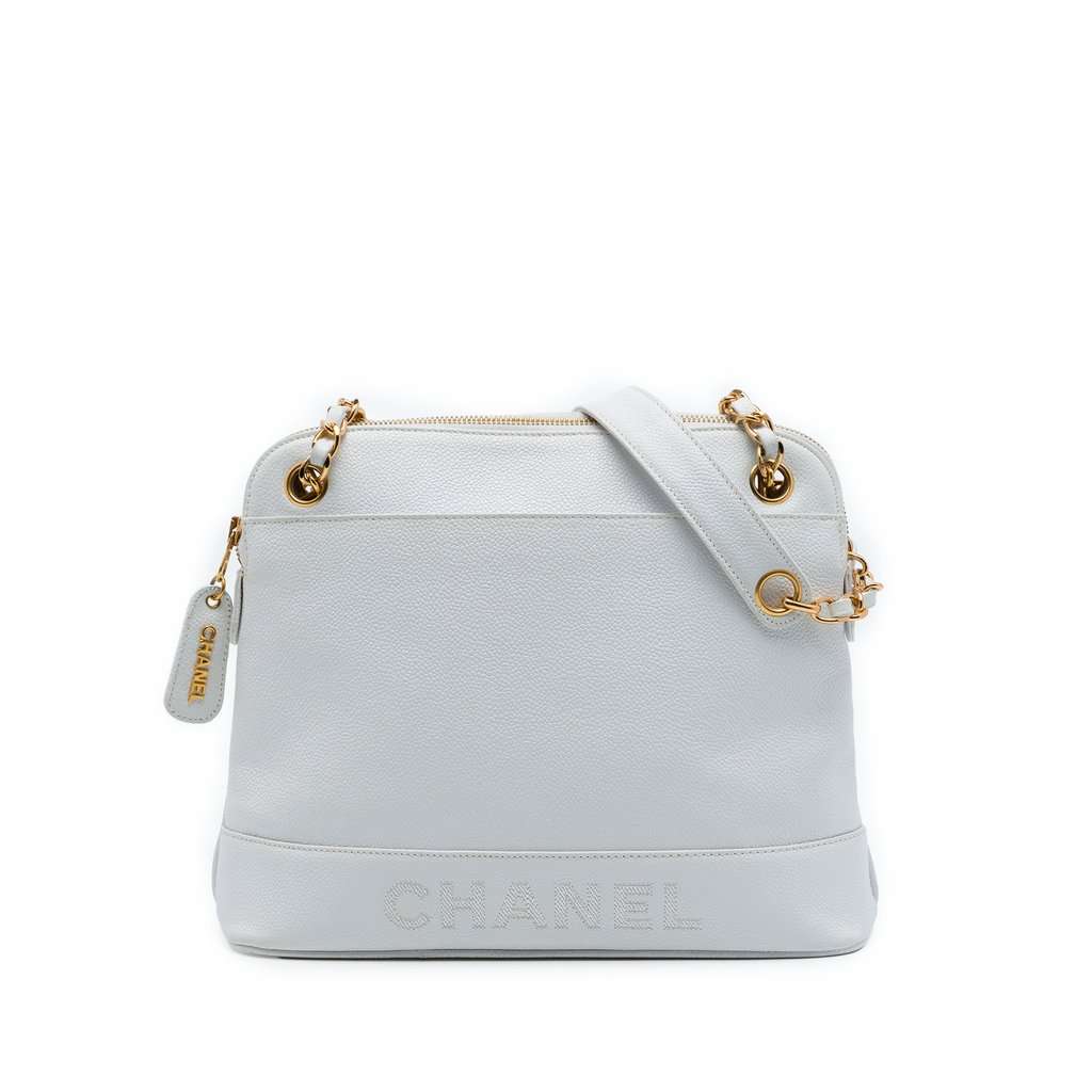 Chanel Caviar Logo Chain Shoulder Bag White Leather Very good condition - Front View