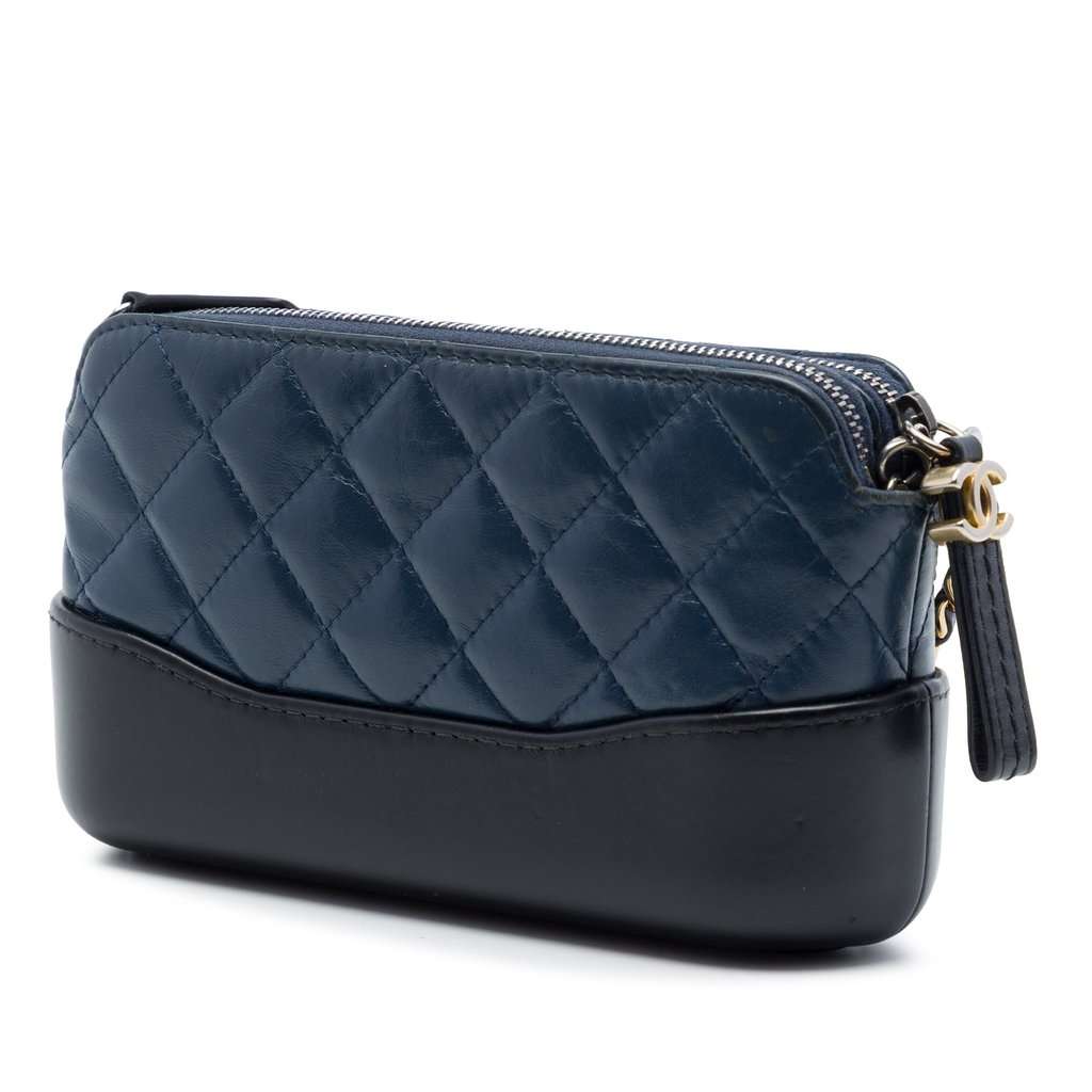 Chanel Bicolor Aged Calfskin Gabrielle Double Zip Clutch with Chain Blue Leather Very good - Back View