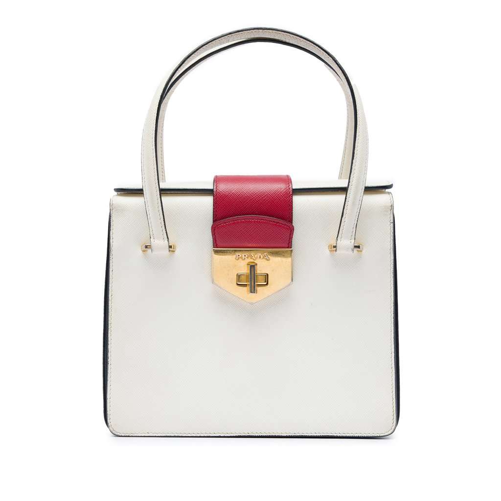 Prada Mini Saffiano Turnlock Handbag White Leather Very good - Front View