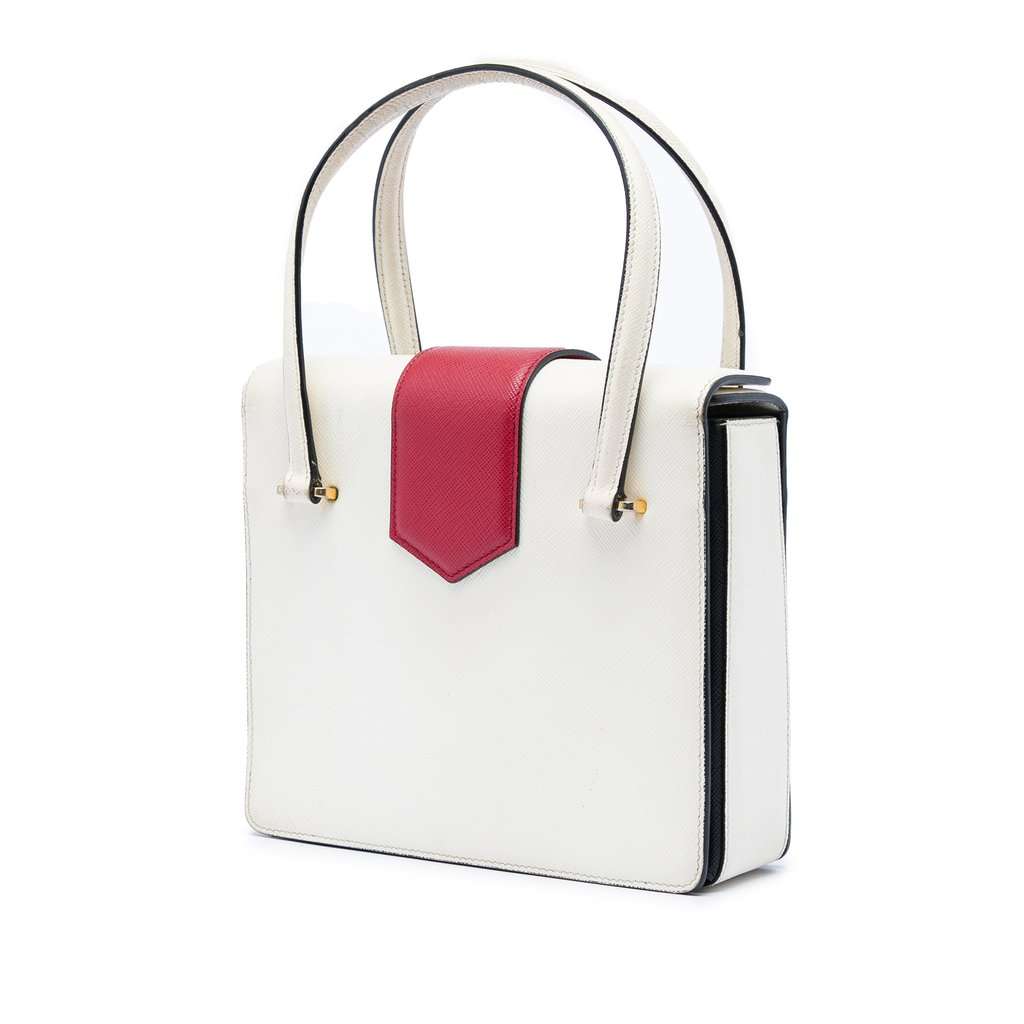 Prada Mini Saffiano Turnlock Handbag White Leather Very good - Back View