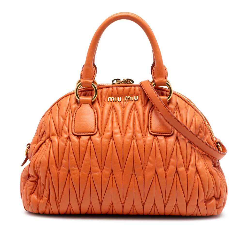 Miu Miu Matelasse Nappa Dome Satchel Orange Leather Very good condition - Front View