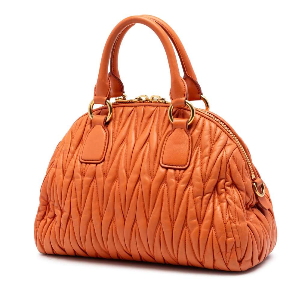 Miu Miu Matelasse Nappa Dome Satchel Orange Leather Very good condition - Back View