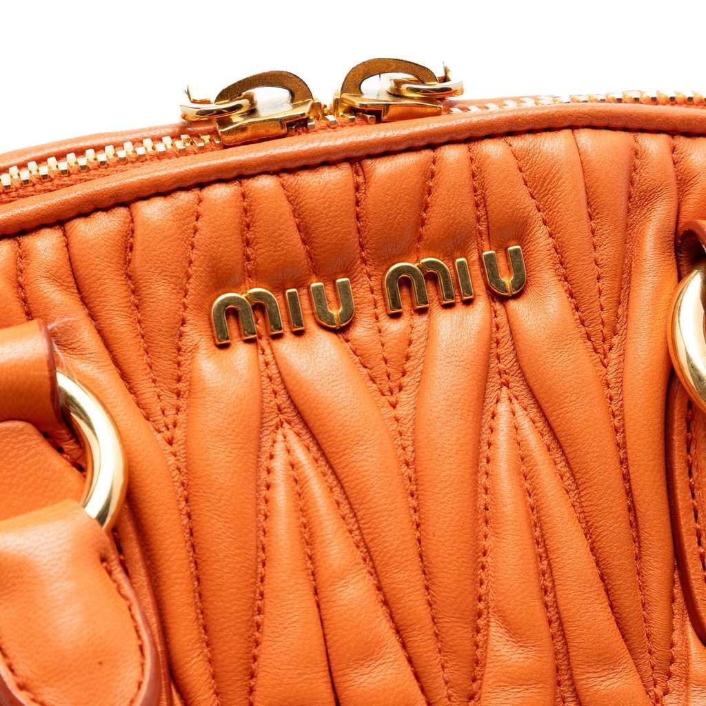 Miu Miu Matelasse Nappa Dome Satchel Orange Leather Very good condition - Box View