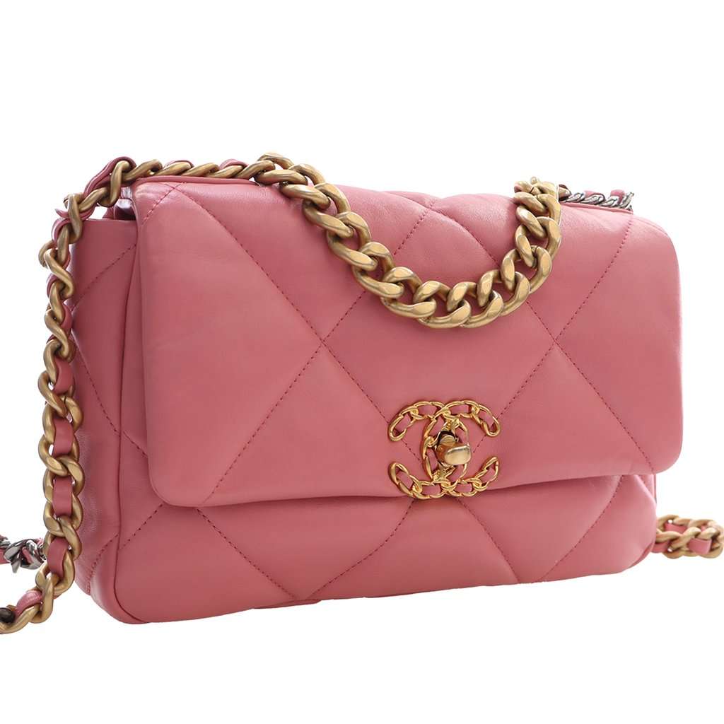 Chanel Medium Lambskin 19 Flap Pink Leather Very good - Back View