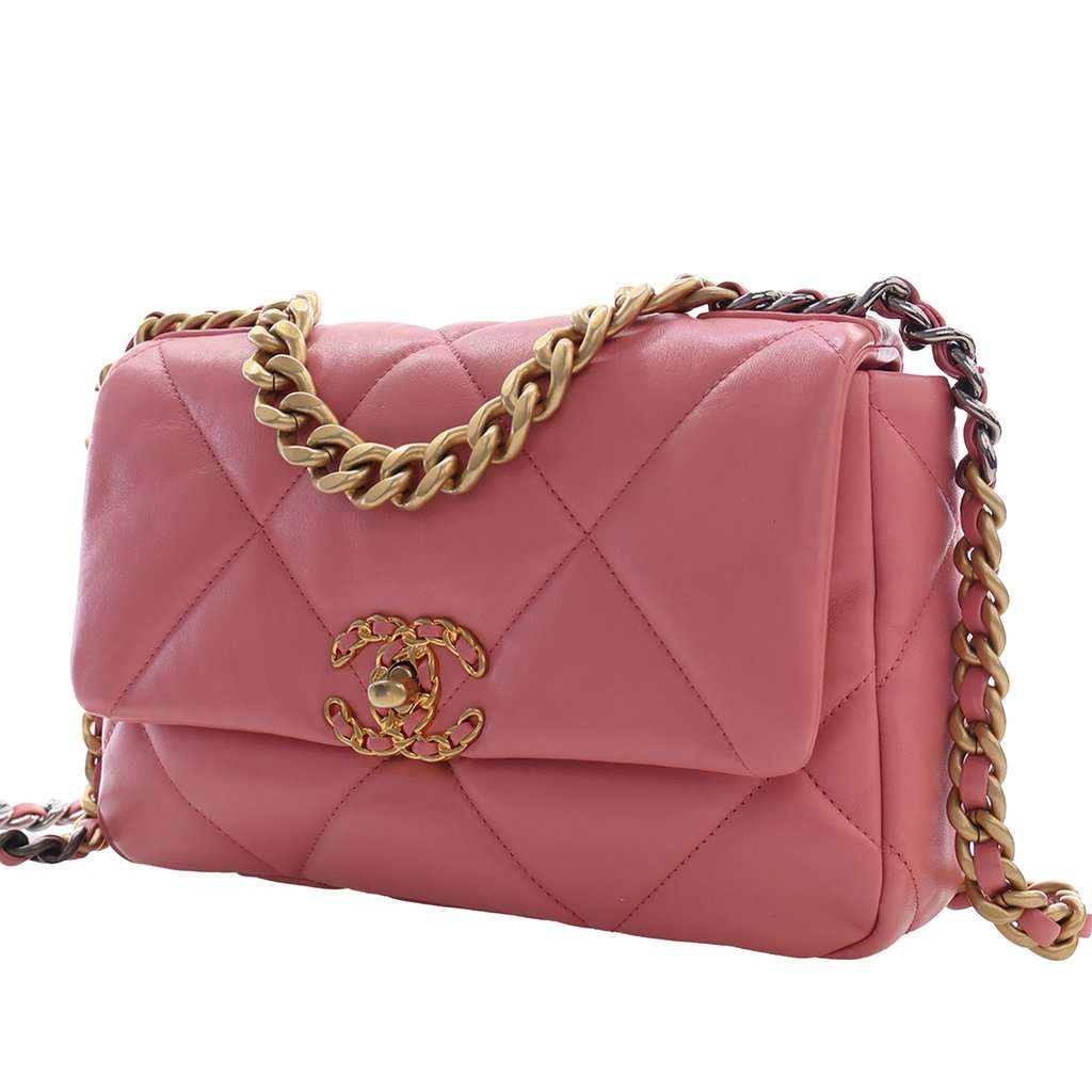 Chanel Medium Lambskin 19 Flap Pink Leather Very good - Inside View