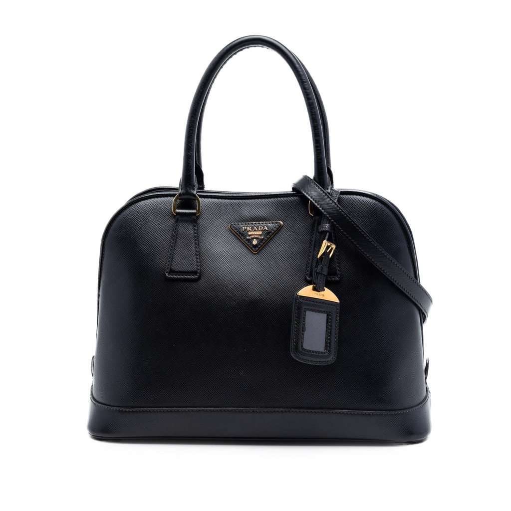 Prada Medium Saffiano Lux Open Promenade Satchel Black Leather Very good condition - Front View