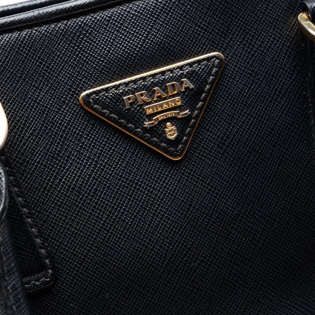 Prada Medium Saffiano Lux Open Promenade Satchel Black Leather Very good condition - Box View