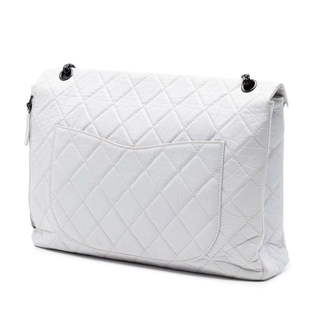 Chanel Maxi Quilted Aged Calfskin Reissue 2.55 Single Flap White Leather Very good condition - Back View