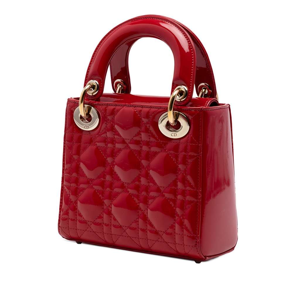 Dior Mini Patent Cannage Lady Dior Red Leather Very good - Back View