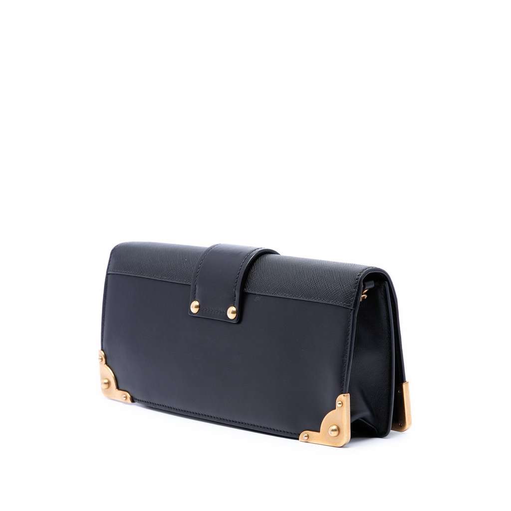 Prada City Calf and Saffiano Cahier Chain Clutch Black Leather Very good - Back View