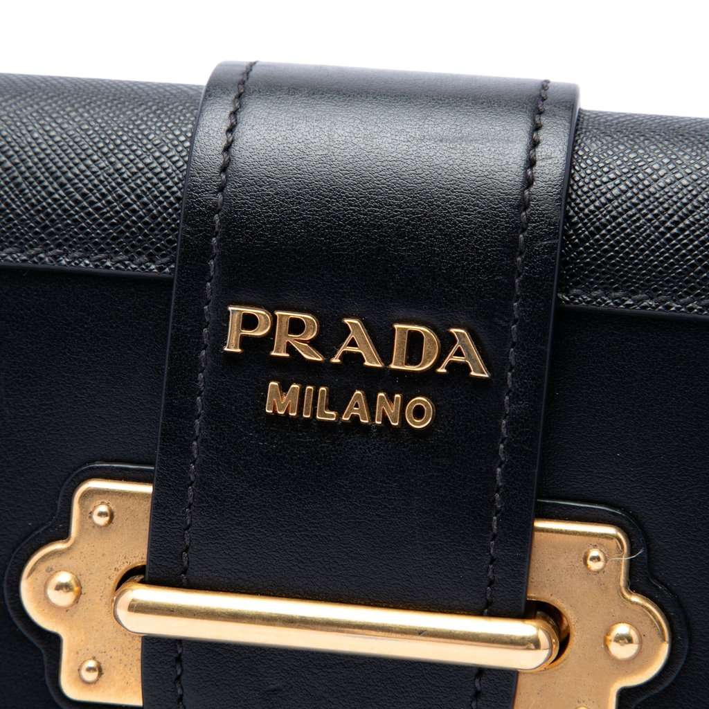 Prada City Calf and Saffiano Cahier Chain Clutch Black Leather Very good - Box View