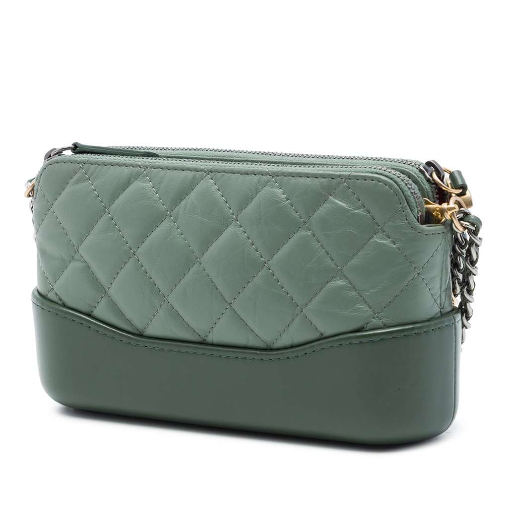 Chanel Aged Calfskin Gabrielle Double Zip Clutch with Chain Green Leather Very good - Back View