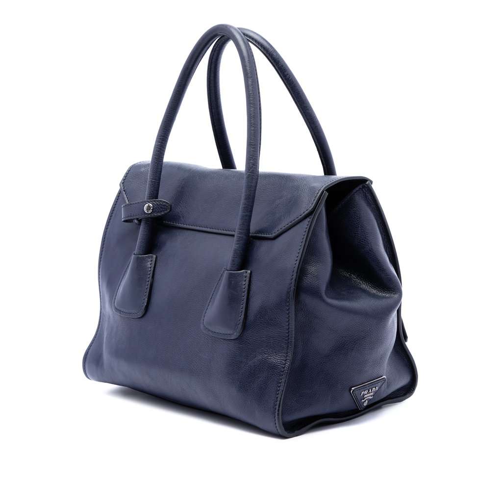 Prada Glace Calf Sound Lock Satchel Blue Leather Very good condition - Back View