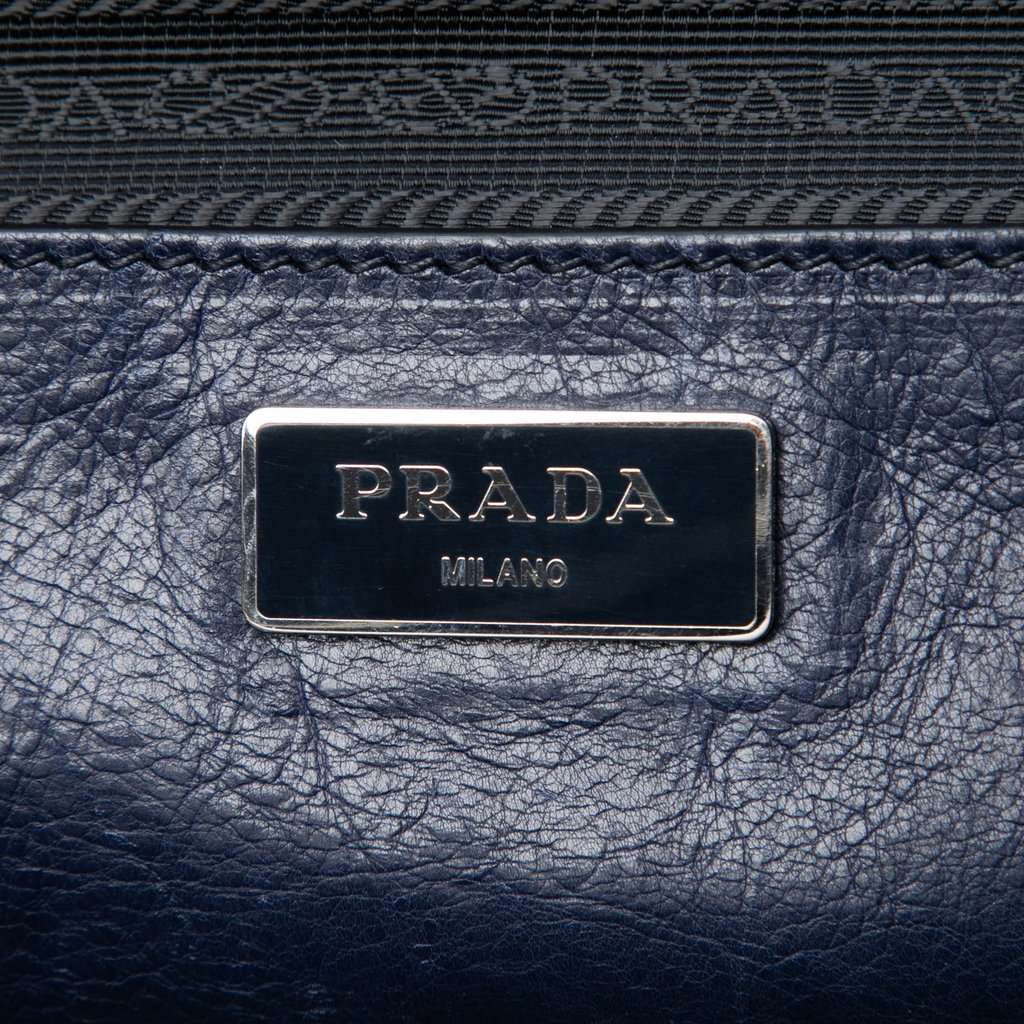 Prada Glace Calf Sound Lock Satchel Blue Leather Very good condition - Box View
