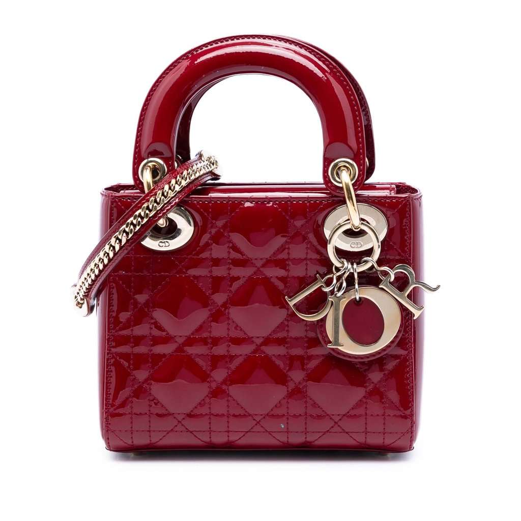 Dior Mini Patent Cannage Lady Dior Red Leather Very good condition - Front View