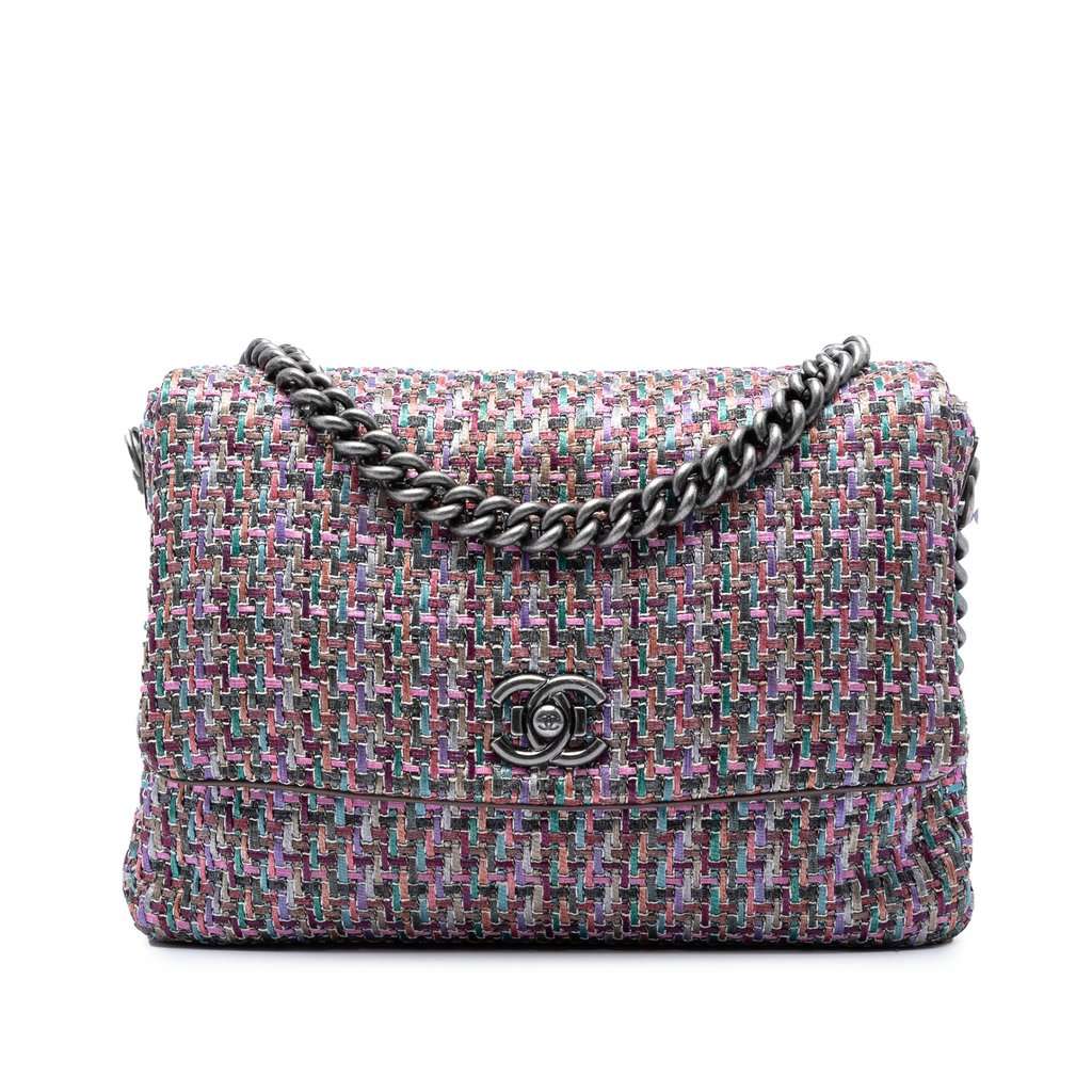 Chanel CC Multicolor Tweed Flap Purple Very good condition - Front View