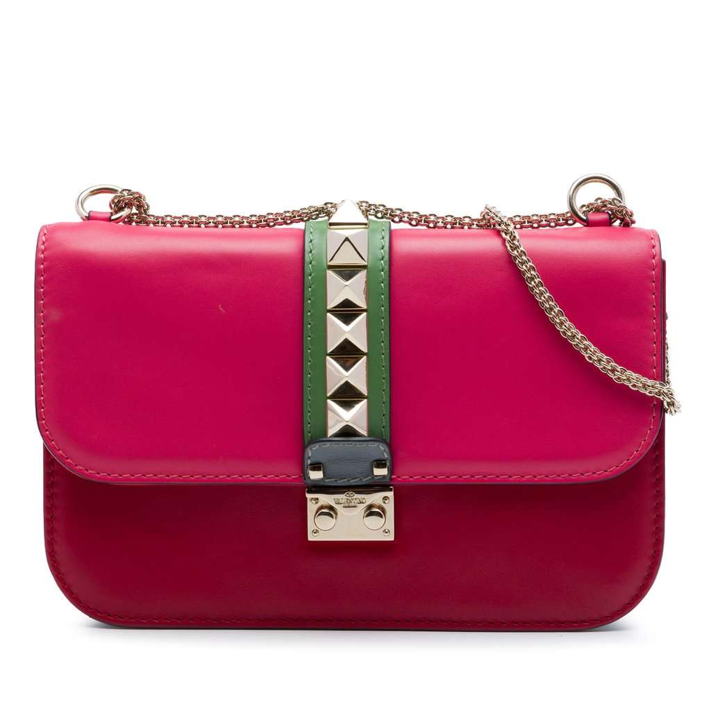 Valentino Medium Tricolor Calfskin Rockstud Glam Lock Crossbody Red Leather Very good - Front View