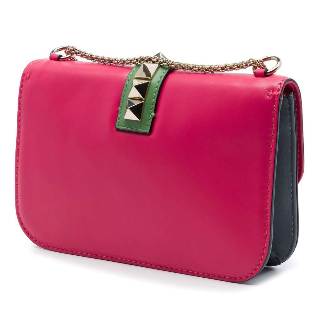 Valentino Medium Tricolor Calfskin Rockstud Glam Lock Crossbody Red Leather Very good - Back View