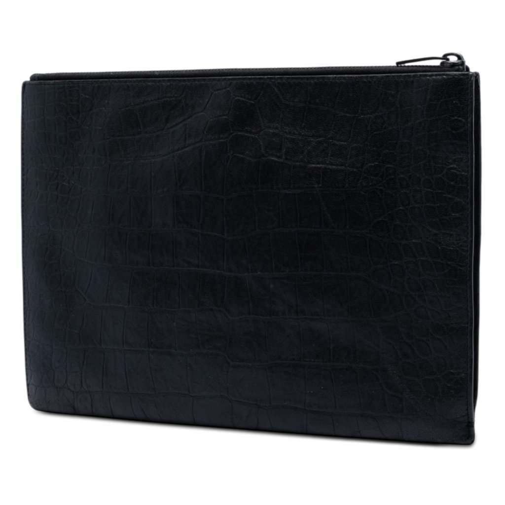 Saint Laurent Croc Embossed Leather Monogram Document Holder Black Leather Very good - Back View
