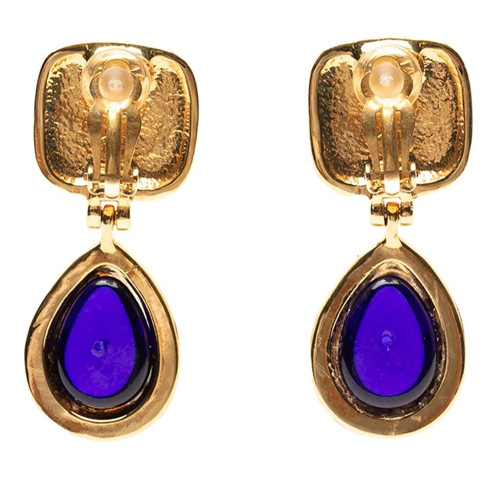 Chanel CC Gold Plated and Gripoix Glass Teardrop Clip on Earrings Gold Metal Very good - Back View