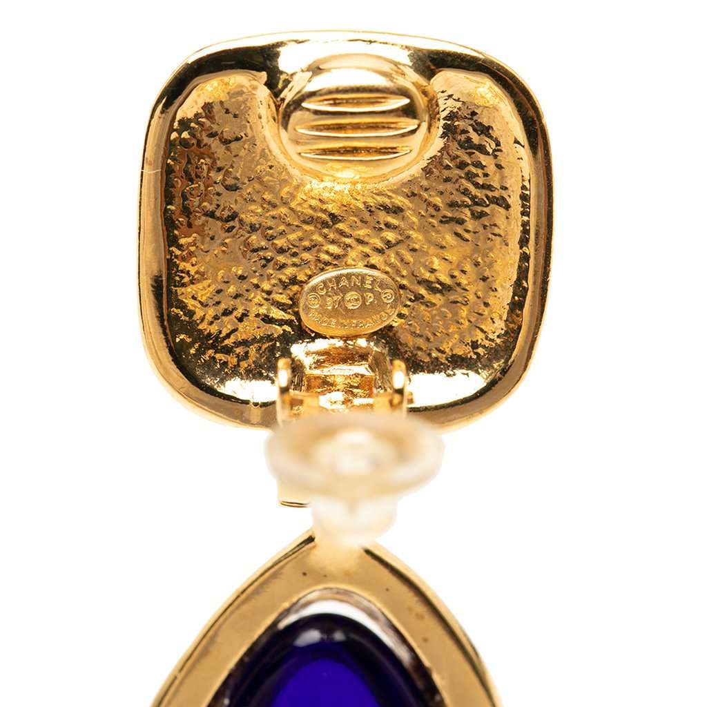 Chanel CC Gold Plated and Gripoix Glass Teardrop Clip on Earrings Gold Metal Very good - Inside View