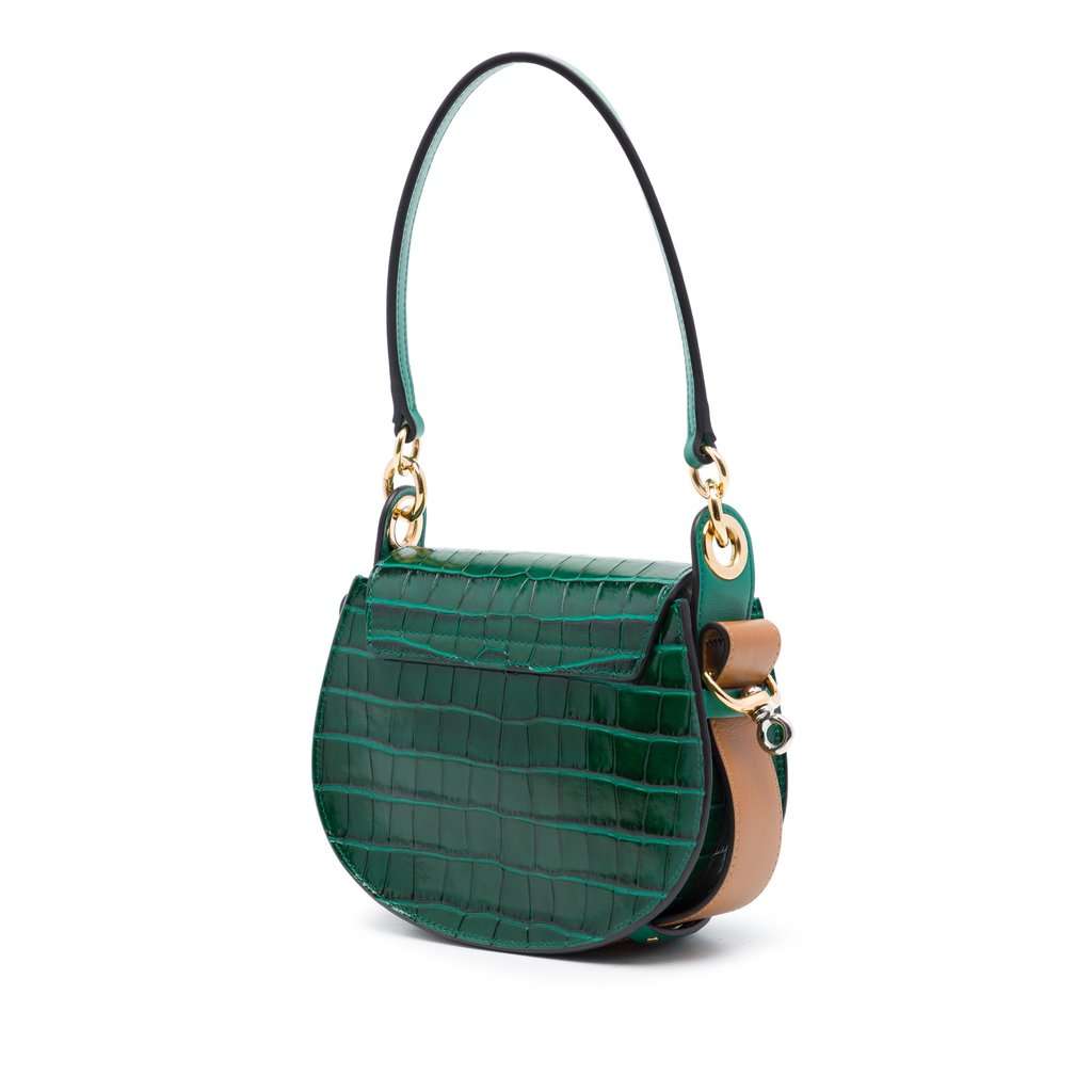 Chloé Small Croc Embossed Leather Tess Satchel Green Leather Very good - Back View