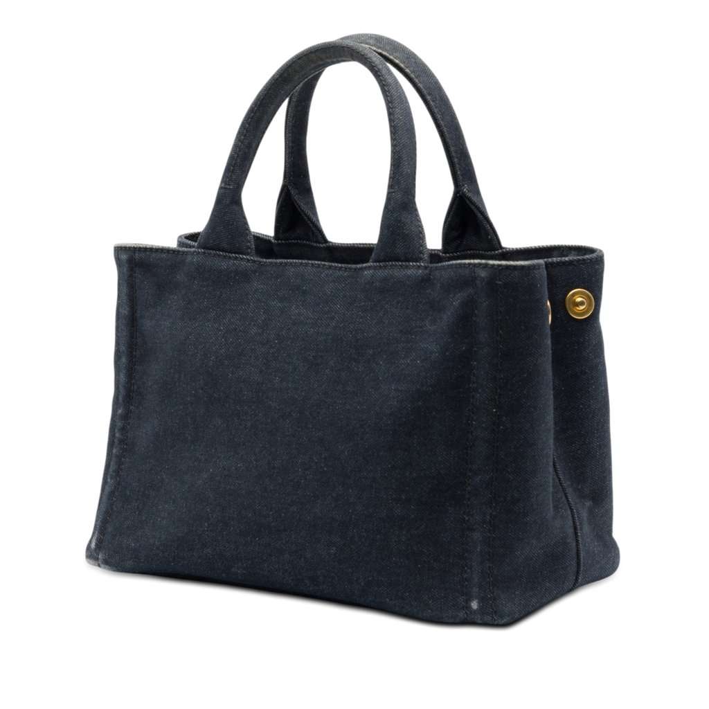 Prada Small Saffiano Trimmed Denim Canapa Robot Satchel Black Very good condition - Back View