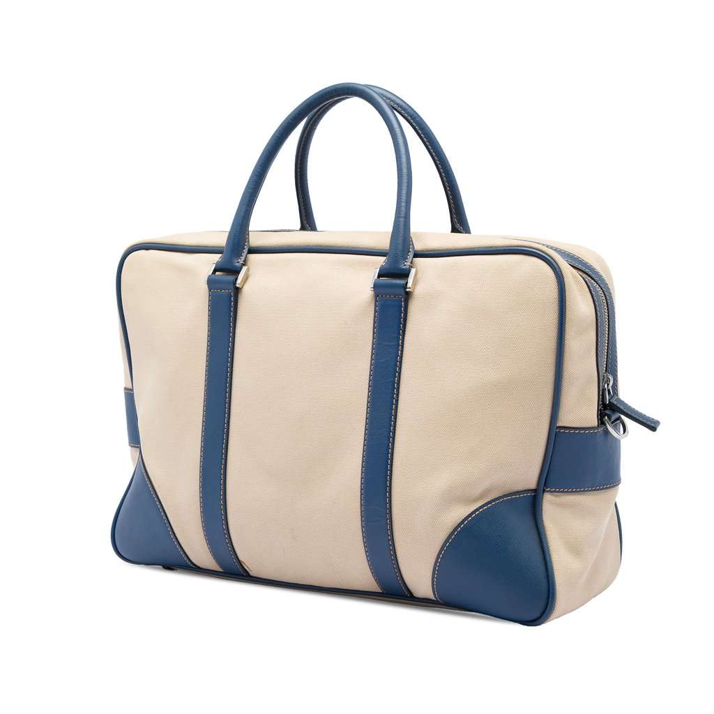 Prada Saffiano Trimmed Canvas Briefcase Beige Very good - Back View