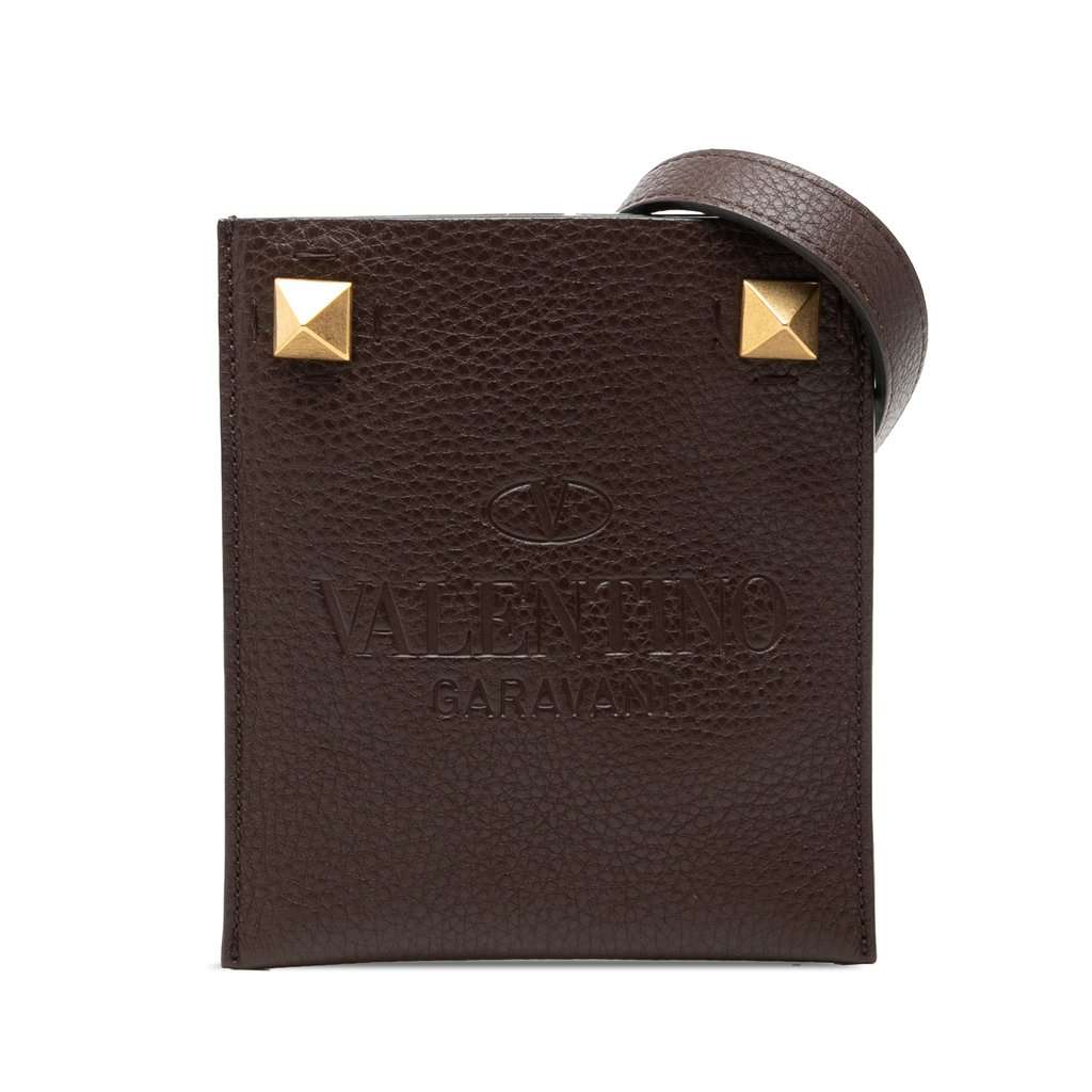 Valentino Mini Grained Calfskin Rockstud Identity Crossbody Brown Leather Very good - Front View