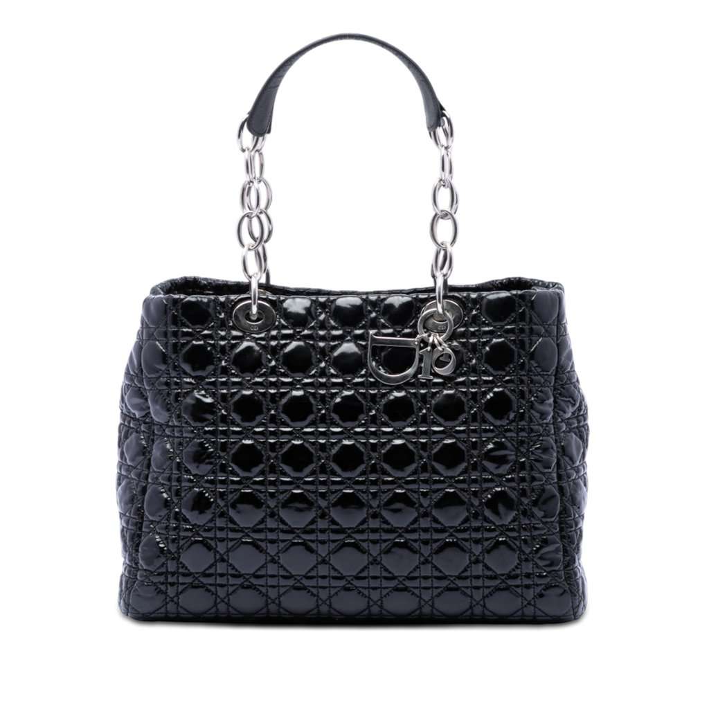 Dior Large Patent Cannage Lady Dior Soft Shopping Tote Black Leather Very good - Front View