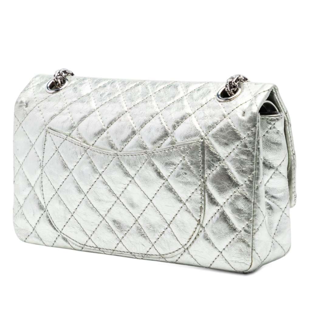 Chanel Metallic Aged Calfskin Reissue 2.55 Double Flap 225 Silver Leather Very good condition - Back View