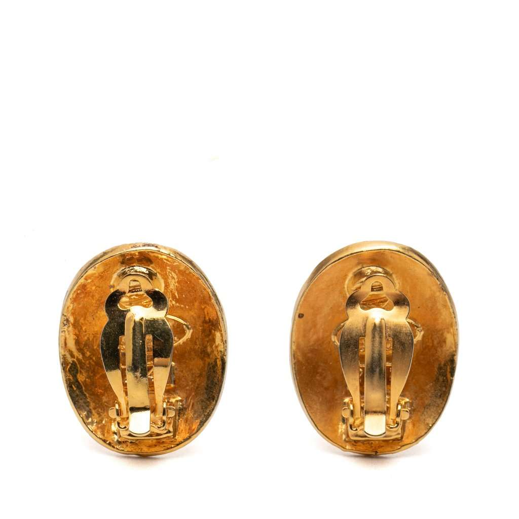 Chanel CC Gold Plated Oval Clip On Earrings Gold Metal Very good condition - Back View