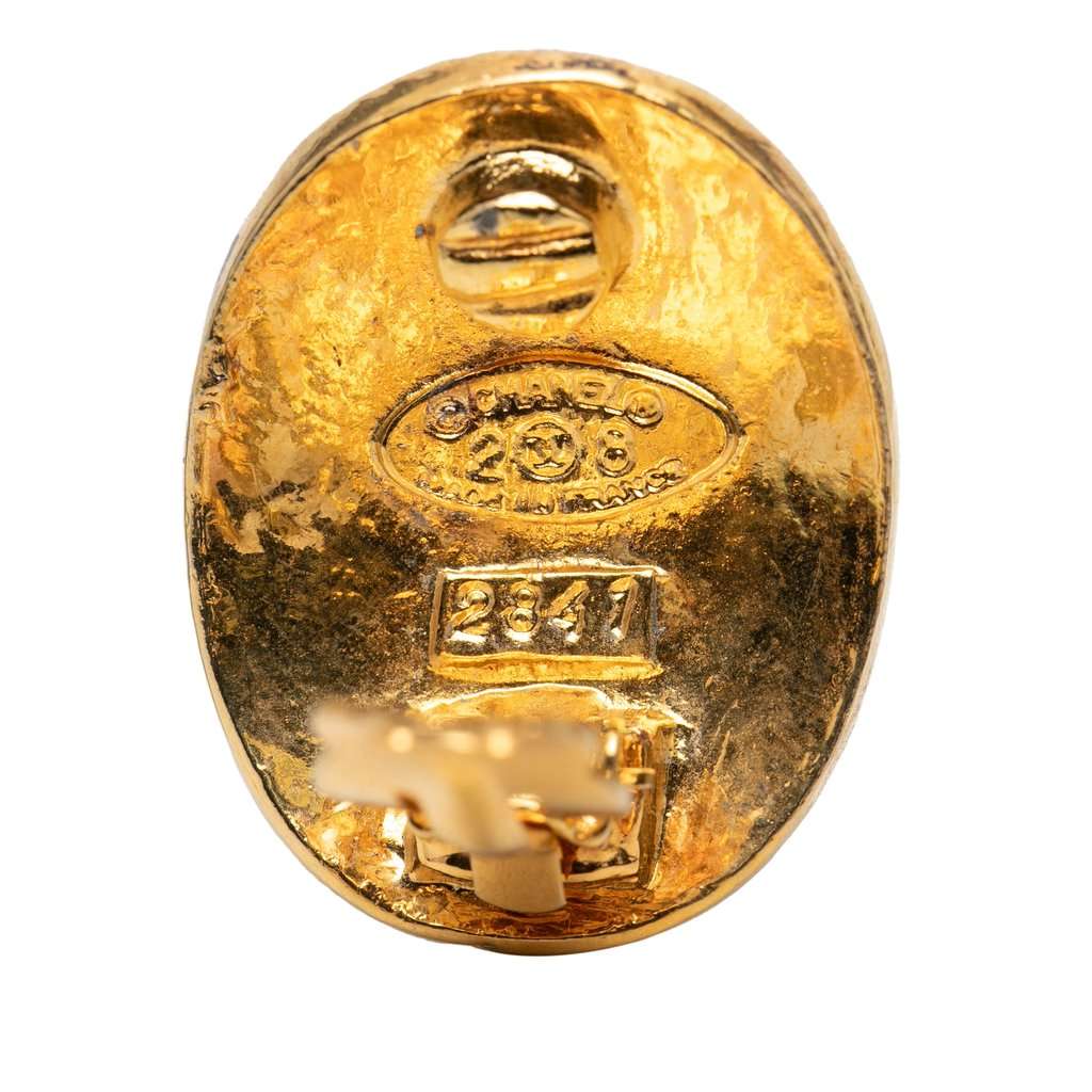 Chanel CC Gold Plated Oval Clip On Earrings Gold Metal Very good condition - Inside View