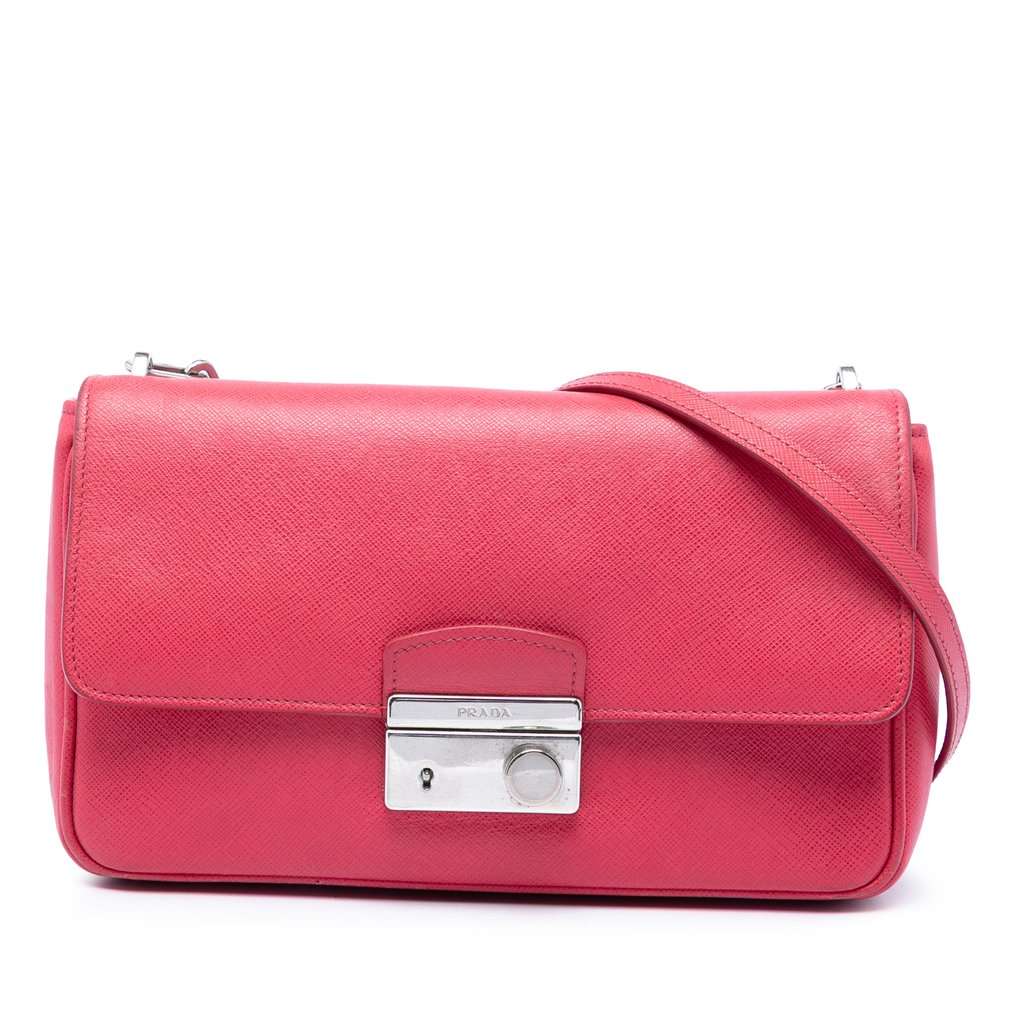 Prada Saffiano Sound Lock Crossbody Pink Leather Very good condition - Front View