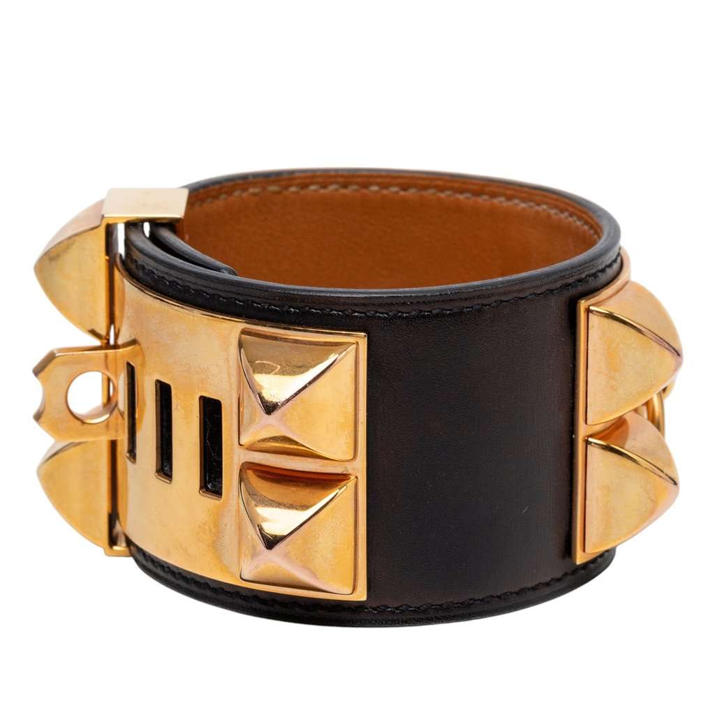 Hermès Swift and Gold Plated Collier de Chien Bracelet S Black Leather Very good - Back View