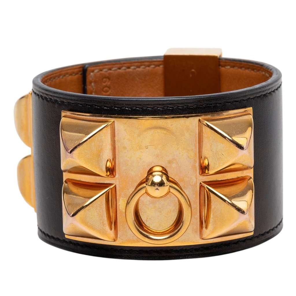 Hermès Swift and Gold Plated Collier de Chien Bracelet S Black Leather Very good - Inside View